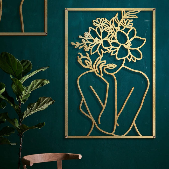 4 Pack Gold Wall Art Decor, Minimalist Single Line Real Metal Wall Art, Woman'S Body Shape Abstract Wall Art (Gold Classic Style, 17 X 11.8'')