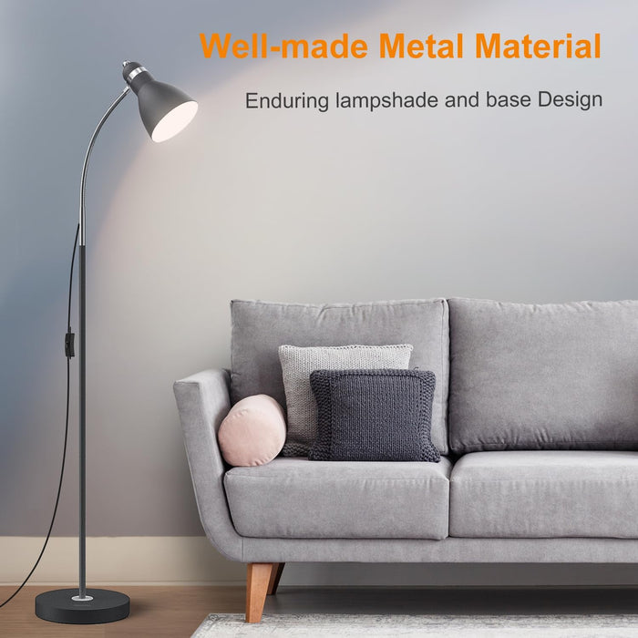 Black Floor Reading Lamp With Adjustable Gooseneck