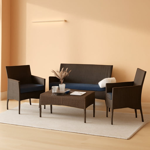 Outdoor Patio Sofa Set Navy Cushions Weatherproofing