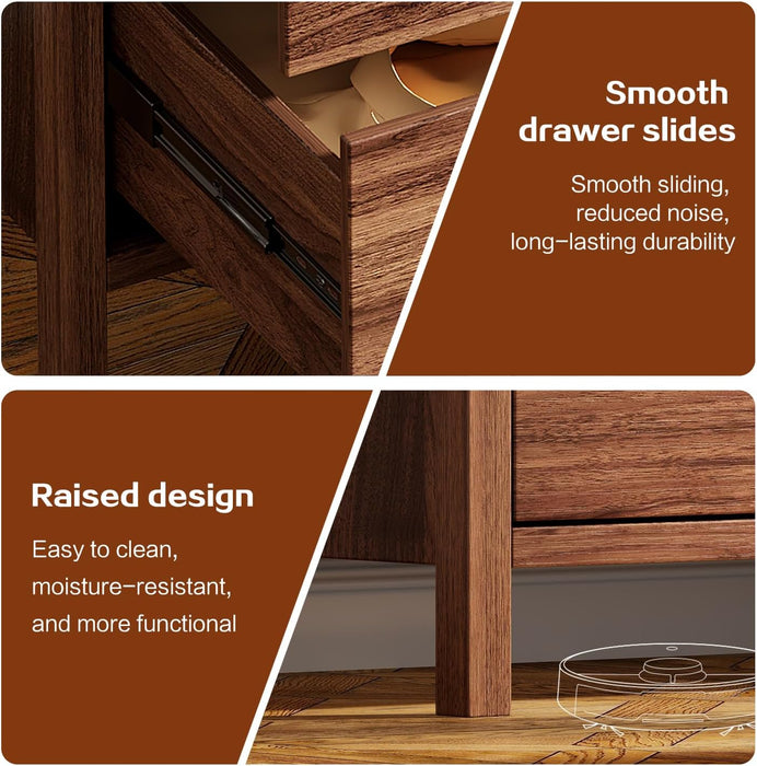 Fluted Dresser for Bedroom with 9 Drawers, 63" Modern Chest of Drawers, Dresser TV Stand, Wood Drawer Organizer for Living Room, Hallway, Chestnut