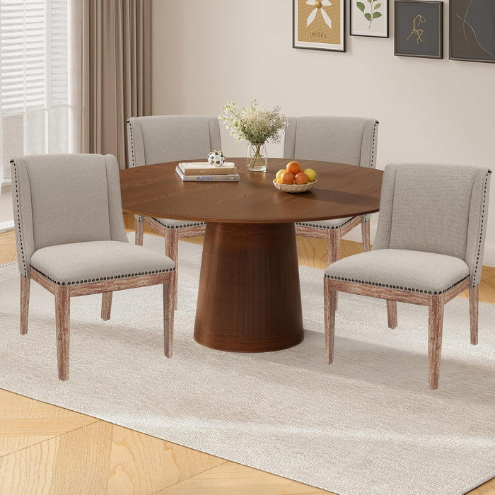 Dining Chair Set of 4, Fabric Upholstered Kitchen Side Chairs with Wooden Legs for Kitchen & Restaurant Use, Beige