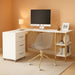 L Shaped Desk - Two-Toned Computer Desk with Drawers & Storage Shelves - Simple Modern Furniture & Home Office Space Corner Table for Work & Writing