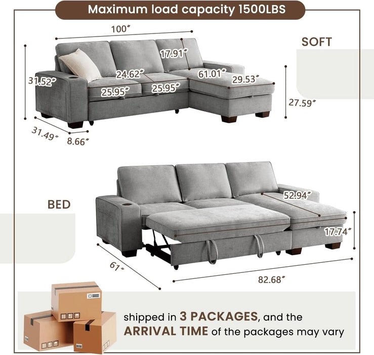 Gray 99In LShaped MemoryFoamCushion Sleeper Sofa Covers