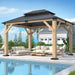 10' X 12' Outdoor Wooden Gazebo - Patio Hardtop Gazebo Permanent Wooden Pavilion with Galvanized Steel Double Roof, Wood Gazebos for Garden, Lawn, Poolside, Backyard Deck