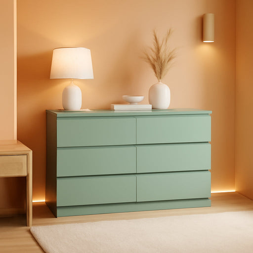 Dresser for Bedroom,Modern 6 Drawer Dresser with Deep Drawer,Storage Chest of Drawer,Wood Bedroom Dresser with Handle Free Design,Tv Stand Dresser for Living Room