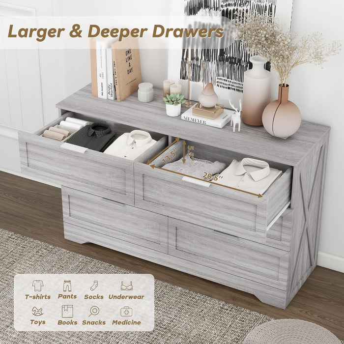 Modern 6-Drawer Dresser for Bedroom, Dresser Chest of Drawer with Large Drawers & Silver Handles, Wooden Dressers Drawers Storage Unit for Bedroom, Living Room, Closet (Wash Grey)