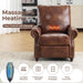 Pushback Recliner Chair with Massage and Heating, Breathable Leather Recliner Chair with Overstuffed Backrest and Rivet Decoration, Single Sofa Accent Chair for Living Room, Light Brown