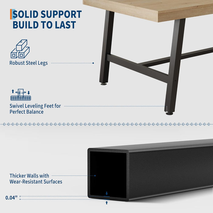 Industrial Dining Table for 6-8 People, 70.87" Long Wooden Kitchen Table with Sturdy Metal Frame & Rustic Brown Finish (Nature Wood, 70.87" Long)
