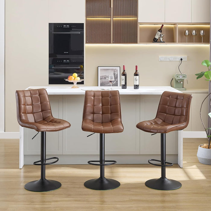 Counter Height Bar Stools, Swivel Barstools Set of 3 with Backs, Modern Brown Bar Chairs for Kitchen Island, Adjustable Height 24"-33", Faux Leather Kitchen Bar Stools (Brown, 3PCS)