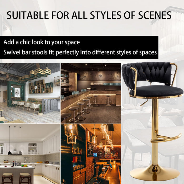 Velvet Bar Stools Set of 3, Counter Height Barstools with Low Back, Gold Swivel Bar Stool for Kitchen Island, Pub (Black)