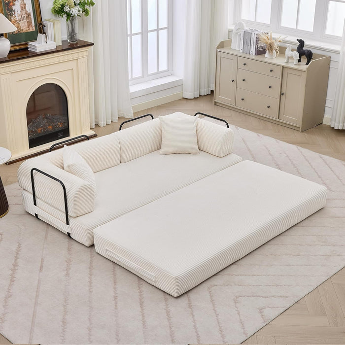 79 Inch ConvertibleSofaBed Beige Upholstery Comfort
