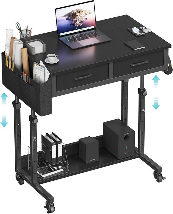 Rolling Standing Desk with Drawers, Small Mobile Desk on Wheels