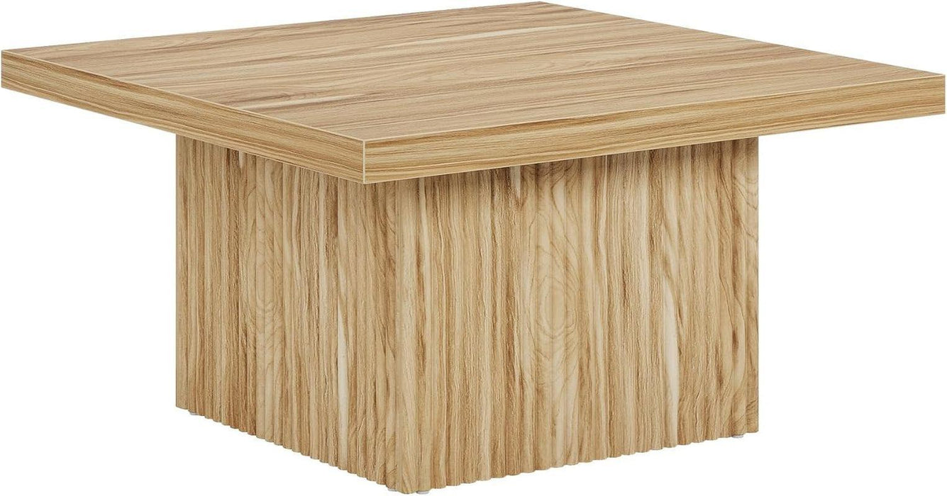 Square Coffee Table, 31.5-Inch Fluted Coffee Table, Mid-Century Modern Living Room Table, Large Cocktail Table for Living Room, Easy Assembly, Oak