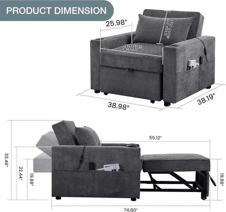Light Grey Multifunctional Convertible Sofabed With Massage