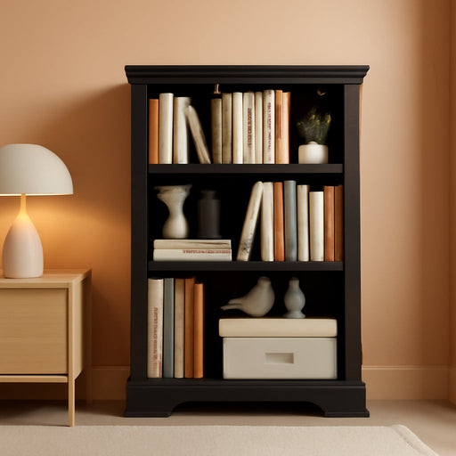 Black Three Tiered Bookshelf With Adjustable Shelves