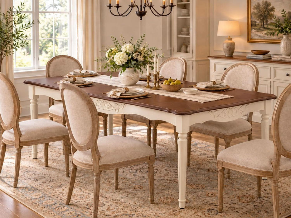 Elegantly Carved Dining Table,70.9" Solid Wood Kitchen Table for 6,Farmhouse Rectangle Table for 6 Persons,Carved Apron,Easy to Clean,Painted Finish,Fit Dining Room,Waterproof,Wn&Wt