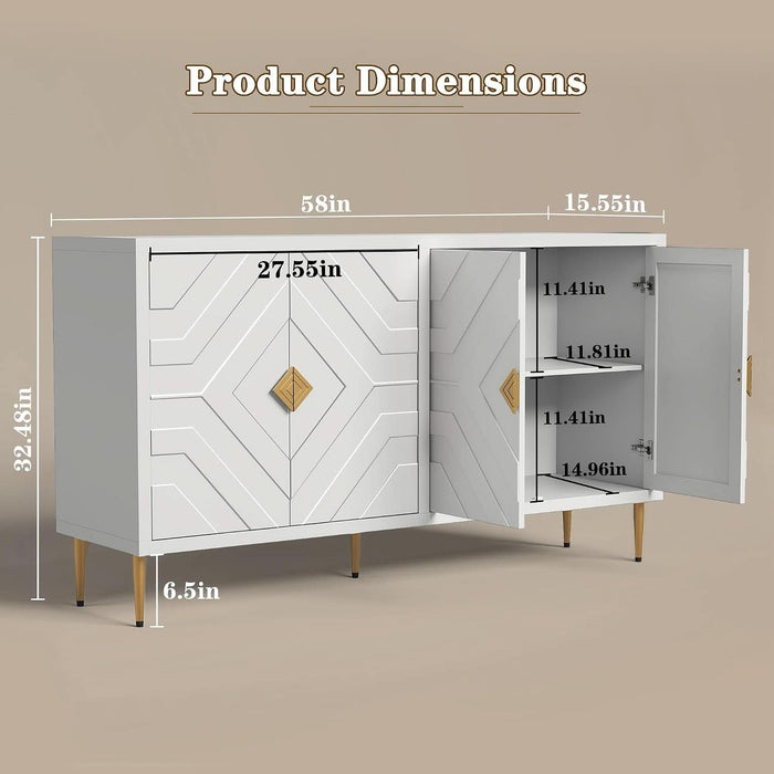 58'' Modern Sideboard Buffet Storage Cabinet with 4 Doors, White