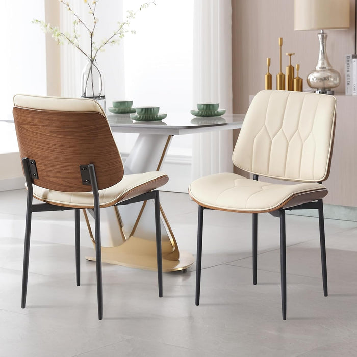 BV Mid Century Dining Chairs Set of 4, PU Leather Bentwood, Beige