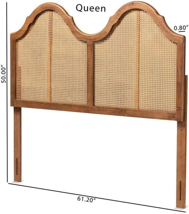 Modern Rattan Queen Size Arched Headboard in Walnut