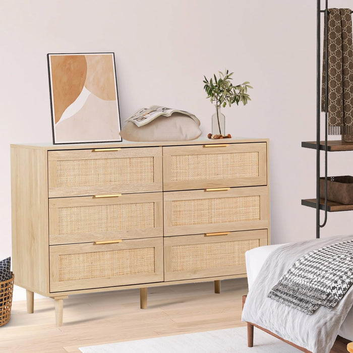 Natural Rattan Dresser with 6 Drawers