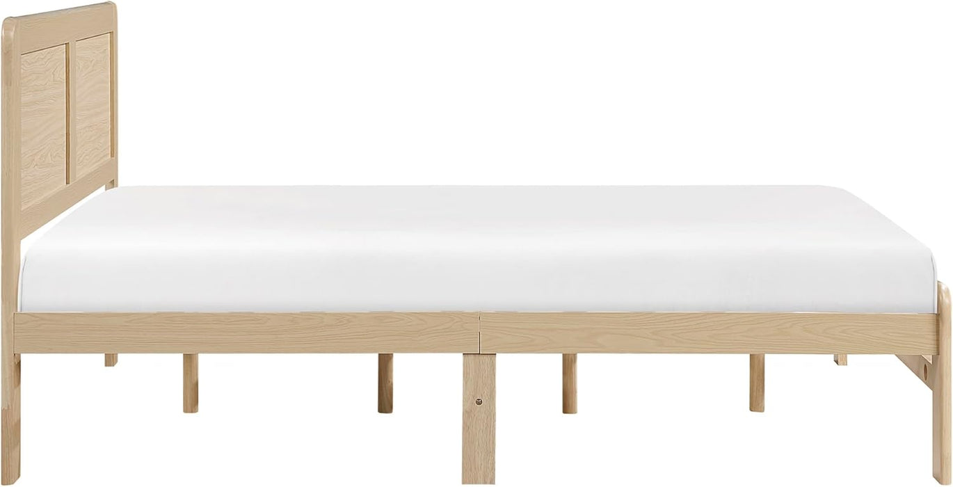 Queen Platform Bed, Faux Wood Veneer Platform Bed Frame with Panel Headboard, Strong Wooden Slats Support, No Box Spring Required, Easy Assembly, Natural