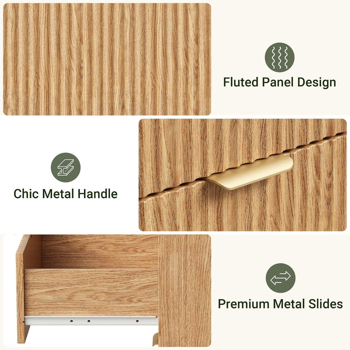 Fluted Modern 6 Drawer Dresser for Bedroom, 47"W X 26"H, Natural Oak