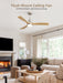 52 Inch Ceiling Fan with Lights and Remote Control-Modern Solid Wood Blade Ceiling Fan for Bedroom Living Room Indoor Outdoor Farmhouse Patio, Noiseless DC Motor, Sandy Nickel & Natural Wood