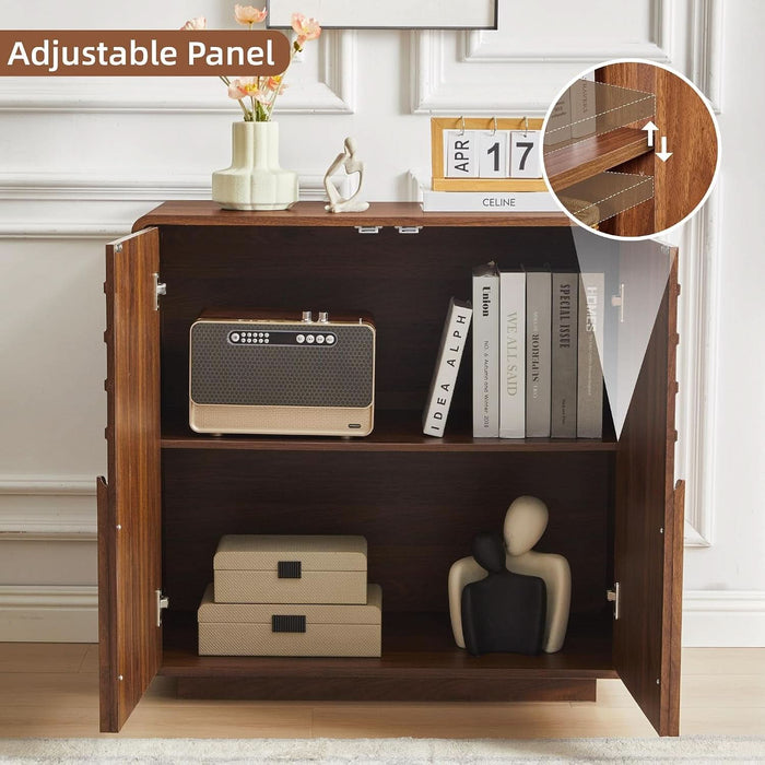 32" Sideboard Buffet Cabinet with Storage, Walnut Modern Cabinet with Arched Wood Door and Adjustable Shelf, Wooden Modular Kitchen Cabinet for Dining& Living Room, Entryway