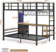 Full over Twin Bunk Bed with Desk and Charging Station Metal Full Size over Twin Loft Bed with Led Lights & Storage Shelves and Drawers for Teen,Safety Guard & Stairs,No Box Spring Needed,Black
