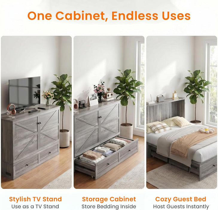Full Murphy Bed With Mattress Graphite SpaceSaving
