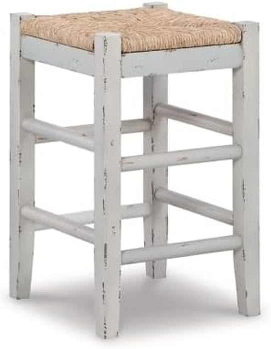 Mirimyn Farmhouse 23.63" Counter Height Bar Stool with Woven Wicker Seats, 2 Count, White & Light Brown