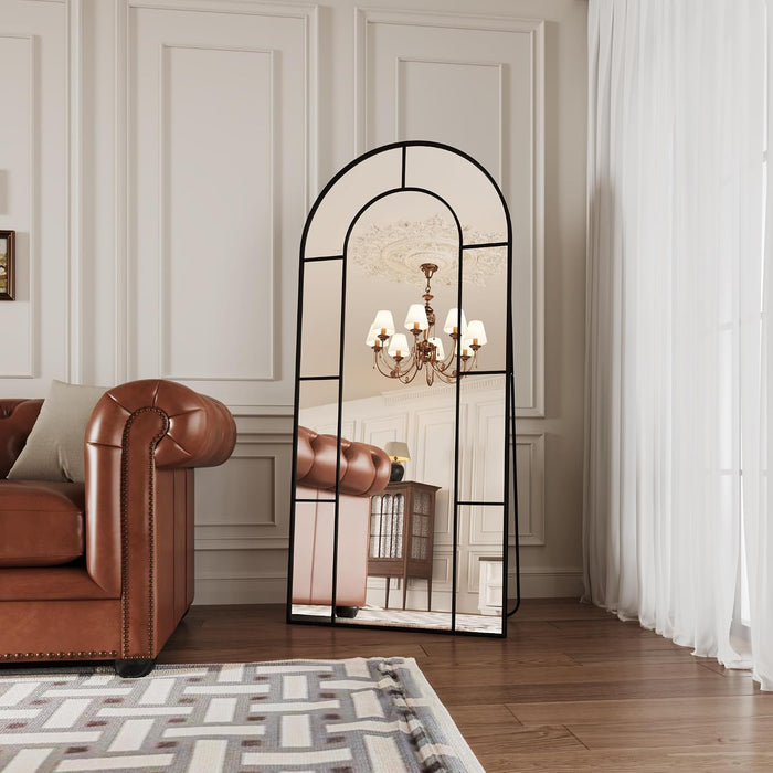 32"X71" Floor Mirror,Standing Mirror Full Length,Large Arched Mirrors,Window Pannel Mirrors(Black)