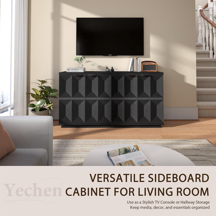 59" Black Sideboard Buffet Cabinet with Storage, Modern Credenza