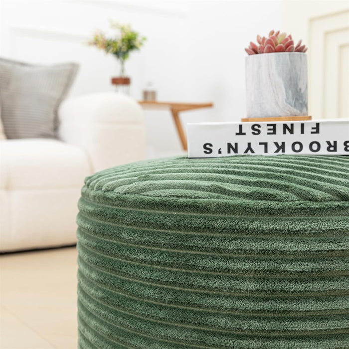 Stuffed Ottoman with High Density Foam Filler Plush Fiber Pouf Stool round Foot Stool Storage Ottoman 20 * 12''Floor Pouf Foot Rest for Living Room (Green)