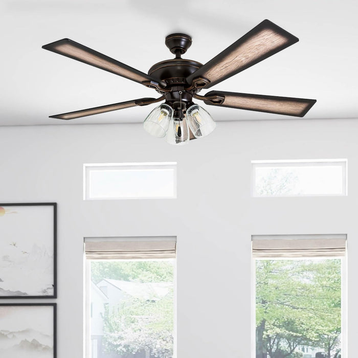 Glenmont, 52 Inch Farmhouse LED Ceiling Fan with Light, Pull Chain, Three Mounting Options, Dual Finish Blades, Reversible Motor - 40278-01 (Oil-Rubbed Bronze)