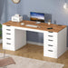55 Inch Computer Desk with 10 Drawers and Outlets for Home Office