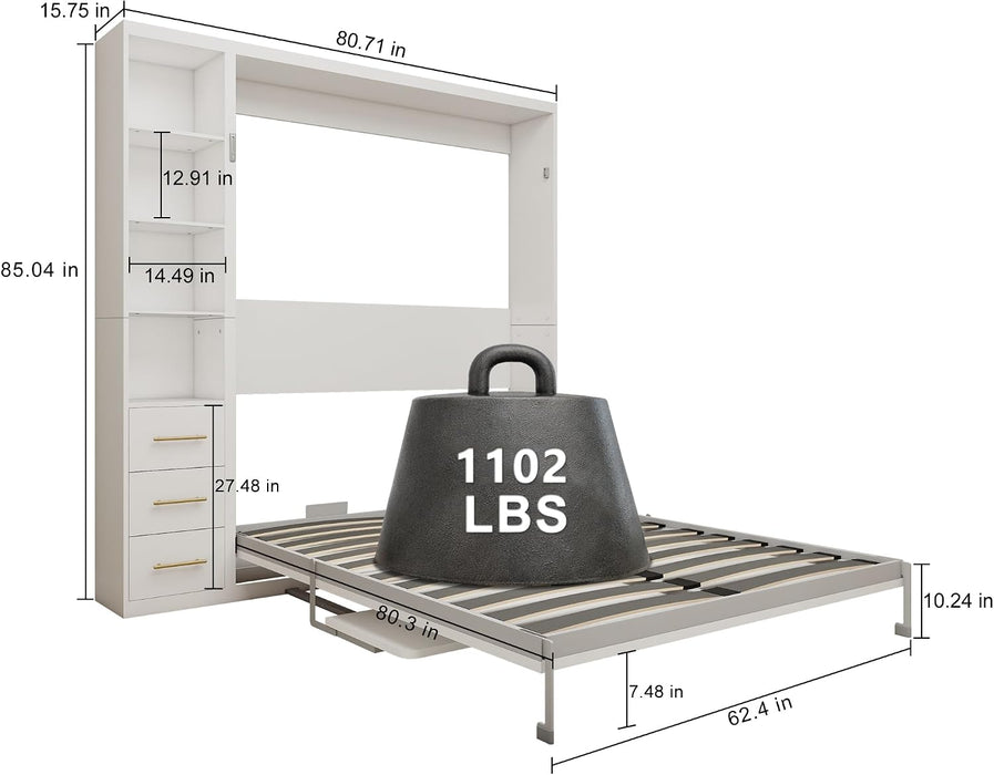 White Queen Murphy Cabinet Bed With DeskStorageSolutions