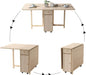Drop Leaf Folding Dining Table with Storage, Wheels, Space Saving | Foldable Design, 18Mm Thick Plywood, 300 Lbs Capacity, Locking Wheels, Farmhouse Style, for Living Room Kitchen Small Spaces