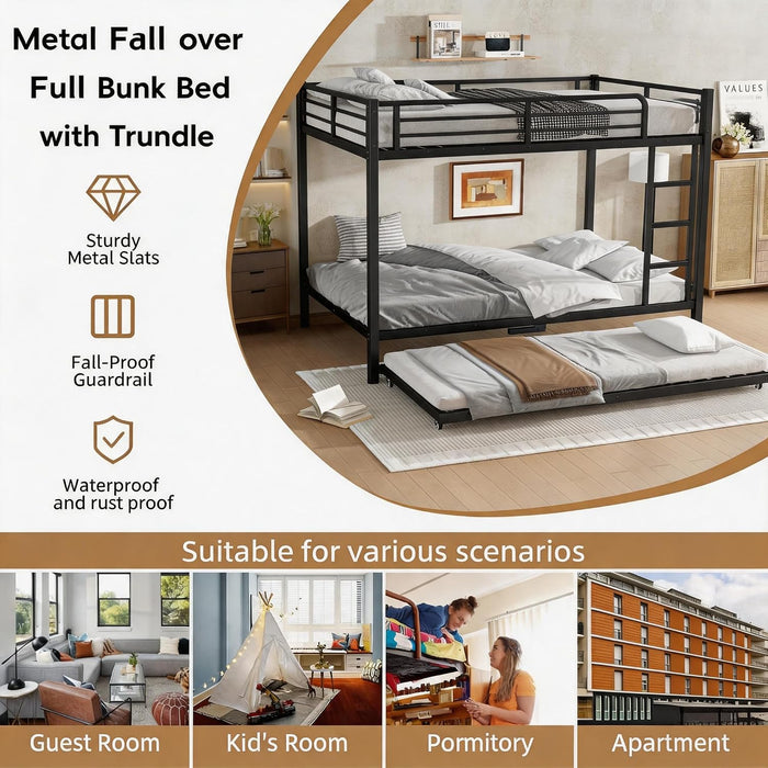 FullOverFull BunkBed ConstructionGrade HeavyDuty WithGuardrails Black Trundle