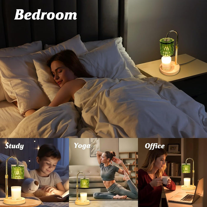 Candle Warmer Lamp with Timer and Dimmable, Electric Wax Melt Warmers Height Adjustable with 2 Bulbs, Christmas Gifts for Women Mom House Warming, Modern Home Decor for Scented Jar Candles Green