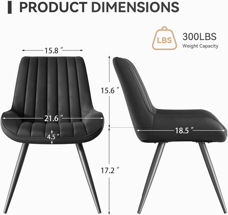 Modern Dining Chairs Set of 4,Upholstered Dining Room Chairs with Thick Cushions,Fabric Comfy Dining Chairs with Metal Legs for Dining Room Black