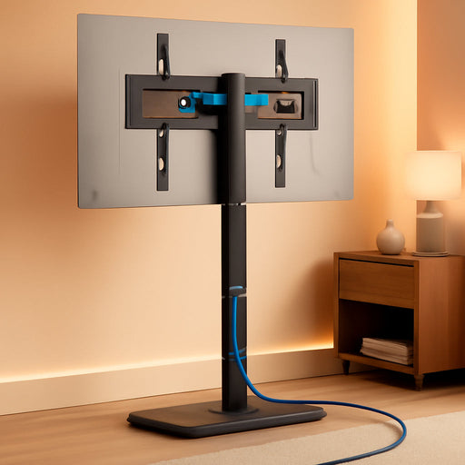 TV Stand with Power Outlet, Universal Floor TV Stand for 32-75 Inch Tvs, Height Adjustable, Swivel Tall TV Stand with Wood Base, Holds up to 110 Lbs, Max VESA 600X400Mm