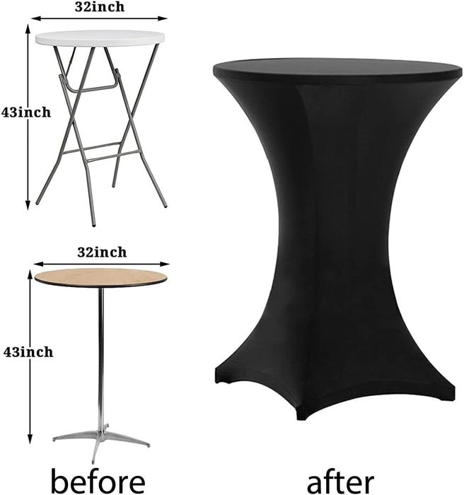 12 Pack 32X43 Inch Highboy Spandex Cocktail Table Cover Black, Fitted Stretch Cocktail Tablecloth for round Tables (12PC 32X43 Black)