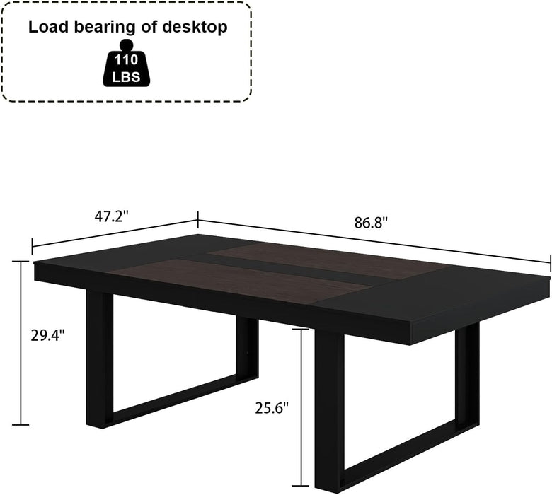 Dining Table for 8-10 People, 86.6-Inch Rectangular Wood Kitchen Table with Thicken Tabletop, Office Conference Room Table, Dining Room Living Room Table, Brown & Black