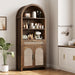 71.3" Tall Arched Bookshelf with Doors - 5 Tier Rattan Arched Bookcase