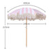 Boho Beach Umbrella with Fringe UPF 50+ Patio Tassel Parasol Wood Pole Foldable Umbrella for Holiday Garden Lawn Pool Yard Table