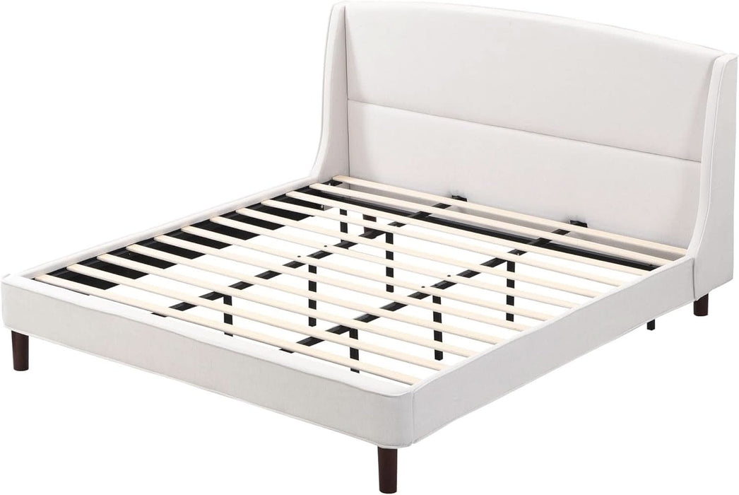 Cordo 44.50" H King Size Bed Set, Upholstered Platform Bed with Wingback Headboard, Solid Wooden Slats Panel Support, No Box Spring Needed, Easy Assembly, Beige