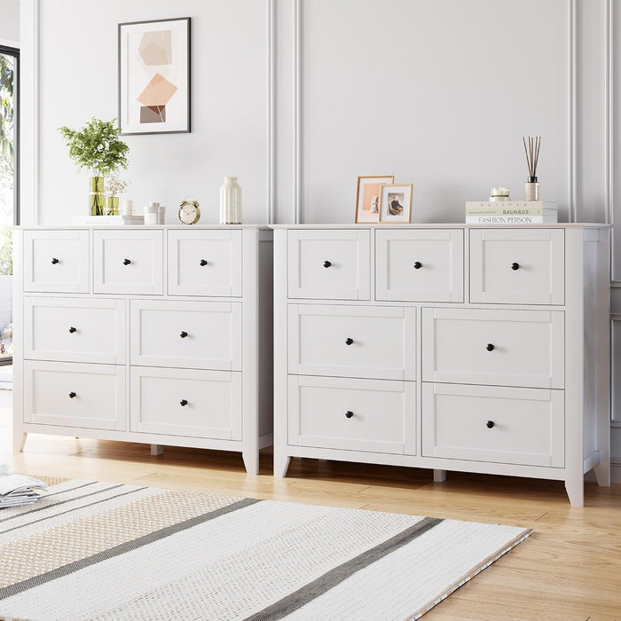 White Contemporary Seven Drawer Dresser For Bedroom