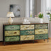 Dresser with Drawers for Bedroom Chest of Drawers Fabric Dresser for Closet,Nursery Entryway Hall Tree TV Stand for Living Room Retro Floral Pattern Drawers Wooden Top (Wide 9 Drawers)