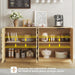 63" Sideboard Buffet Cabinet with Storage, Large Coffee Bar Cabinet with RGB Lights and Power Outlet, Modern Console with 4 Doors for Kitchen and Living Room, Wood Color